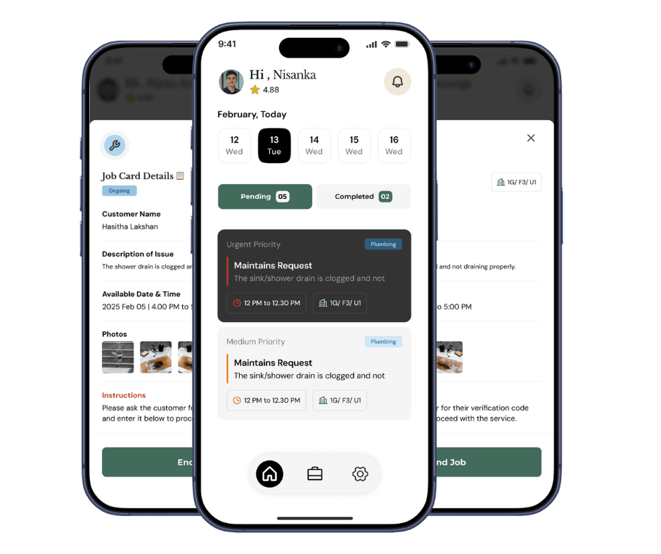 Maintainer app screens