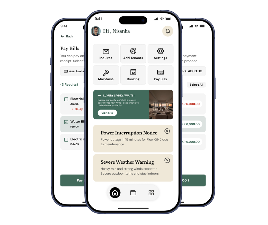 Resident app screens
